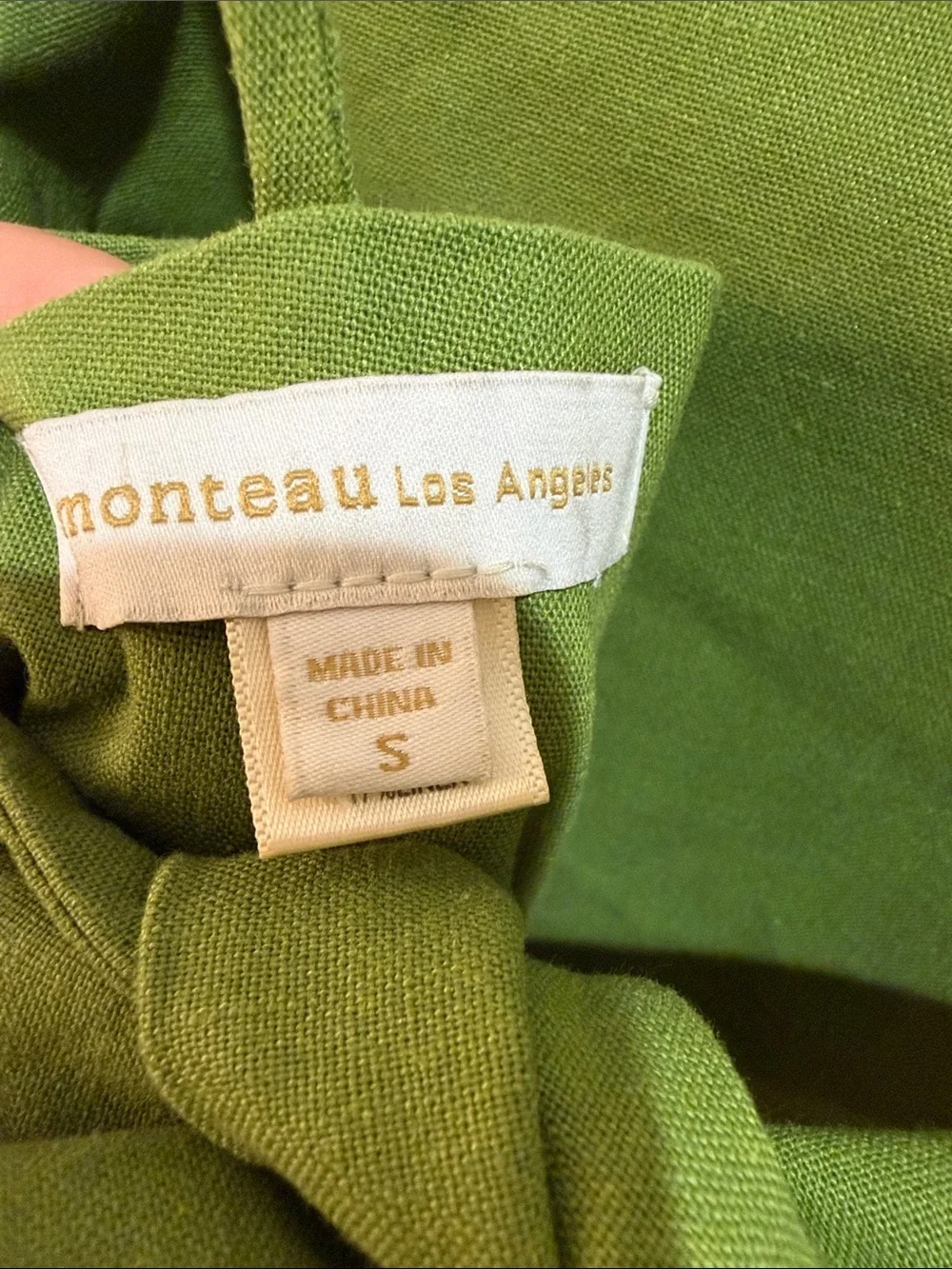 Monteau Los Angeles Green Linen Blend Cropped Jumpsuit w/Stylish Back Tie, S